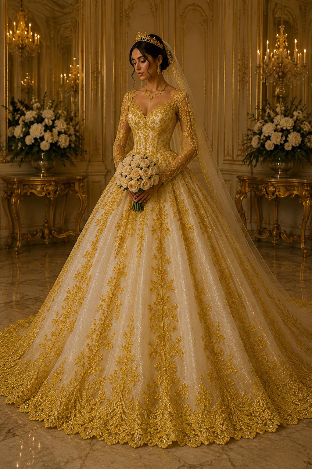 Yellow - Luxury Lace - Beaded Design with Embroidered Sequins and Beads On a Mesh Lace Fabric for Prom Dress By The Yard