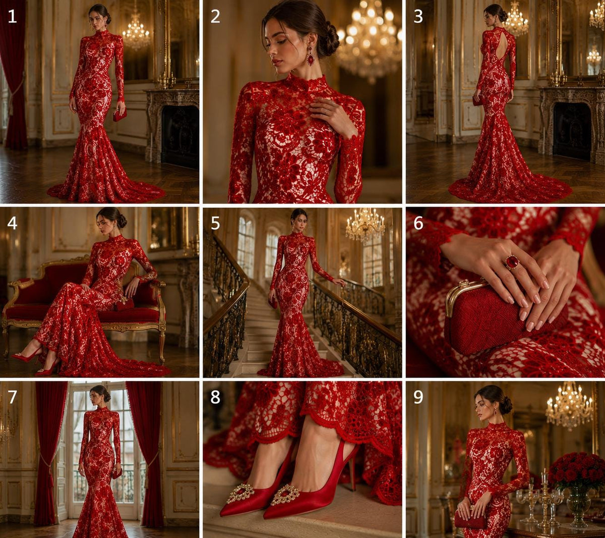 Floral Guipure Lace Fabric - RED - Bridal Wedding Dress Lace a Mesh Fabric for Prom Dress. Sold By The Yard