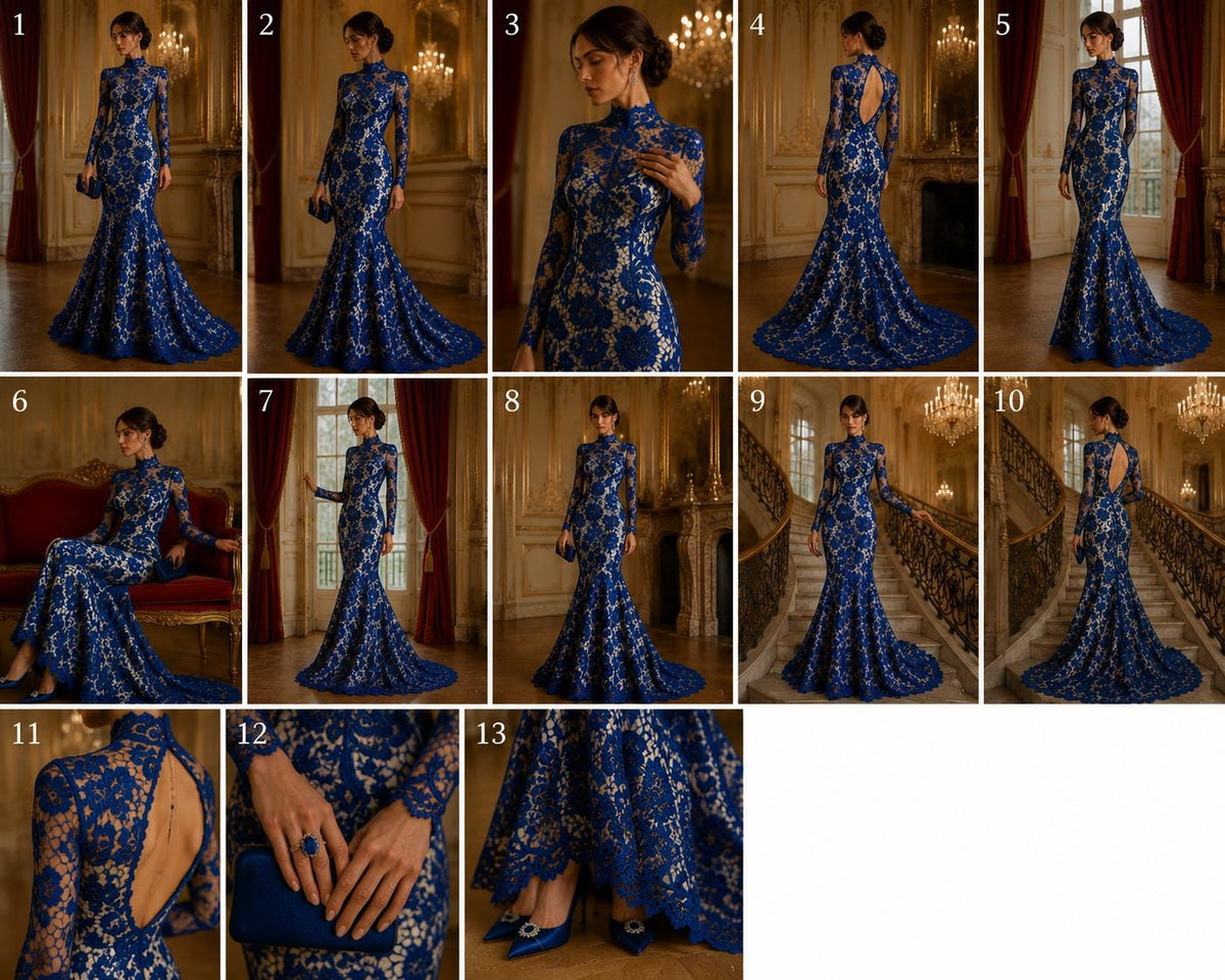 Floral Guipure Lace Fabric - ROYAL - Bridal Wedding Dress Lace a Mesh Fabric for Prom Dress. Sold By The Yard
