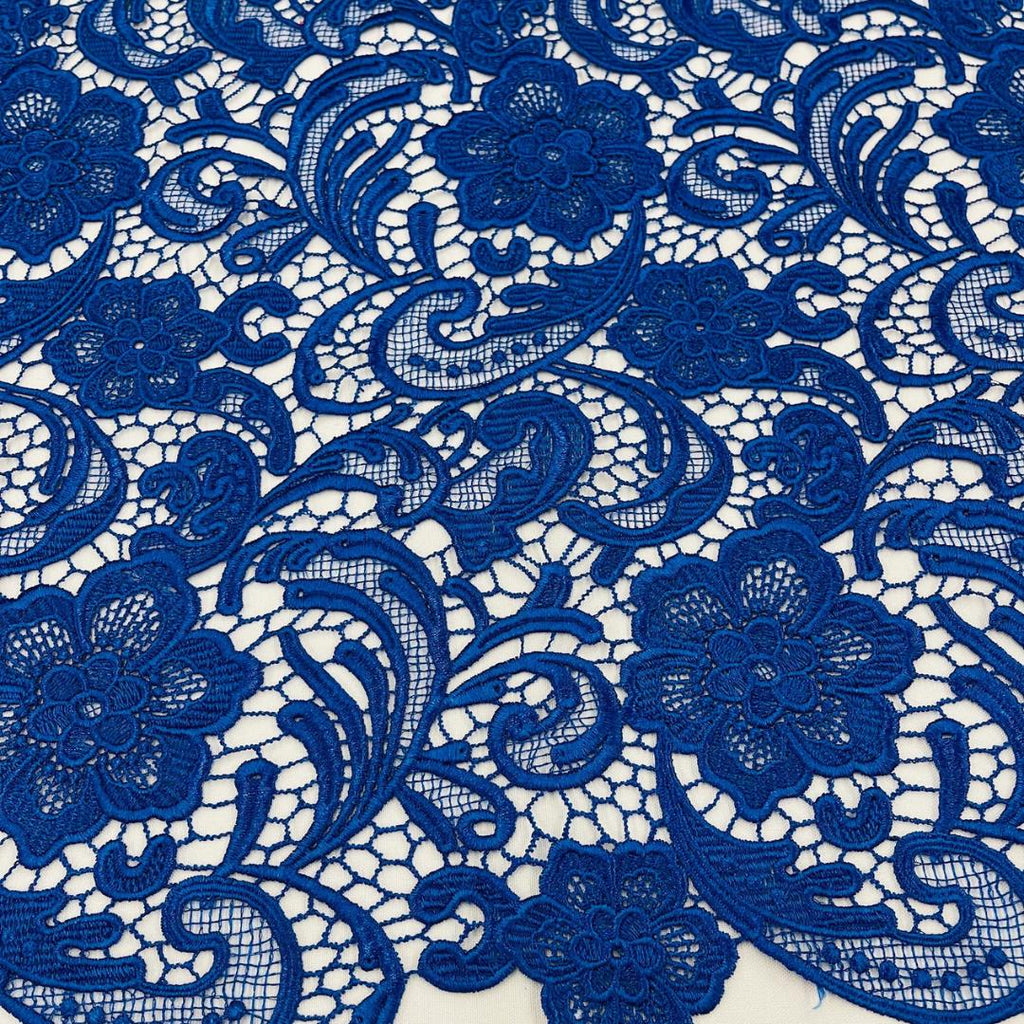 Floral Guipure Lace Fabric - ROYAL - Bridal Wedding Dress Lace a Mesh Fabric for Prom Dress. Sold By The Yard