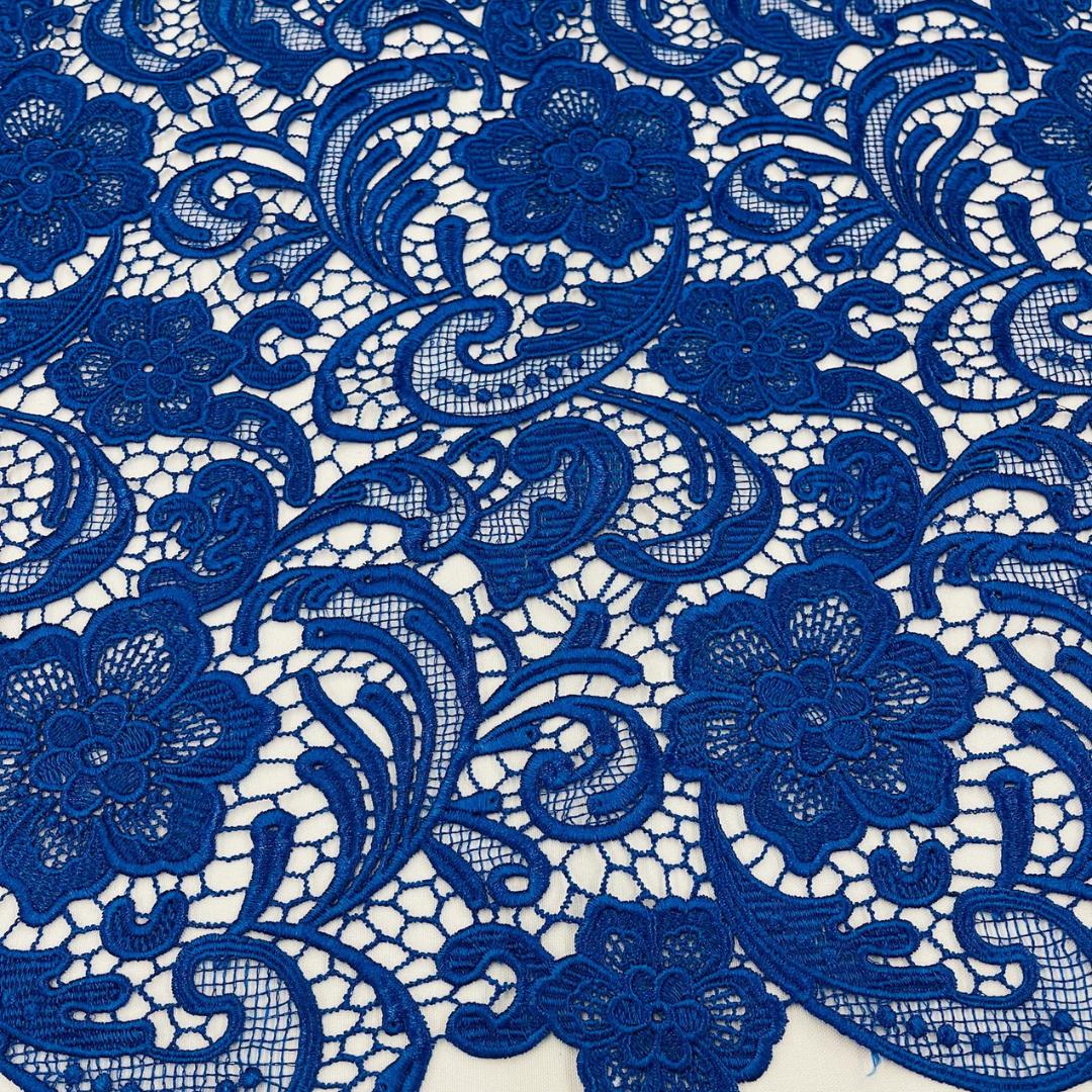 Floral Guipure Lace Fabric - ROYAL - Bridal Wedding Dress Lace a Mesh Fabric for Prom Dress. Sold By The Yard