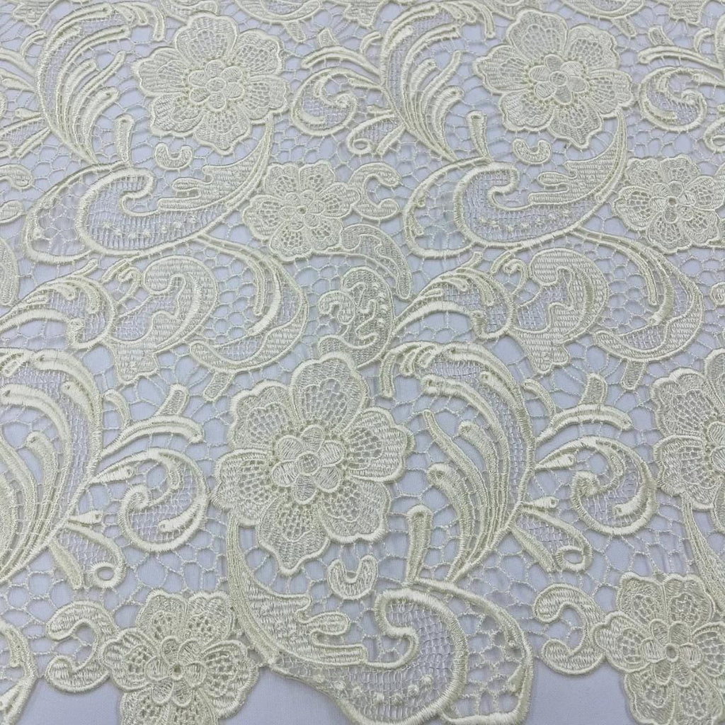 Floral Guipure Lace Fabric - IVORY - Bridal Wedding Dress Lace a Mesh Fabric for Prom Dress. Sold By The Yard