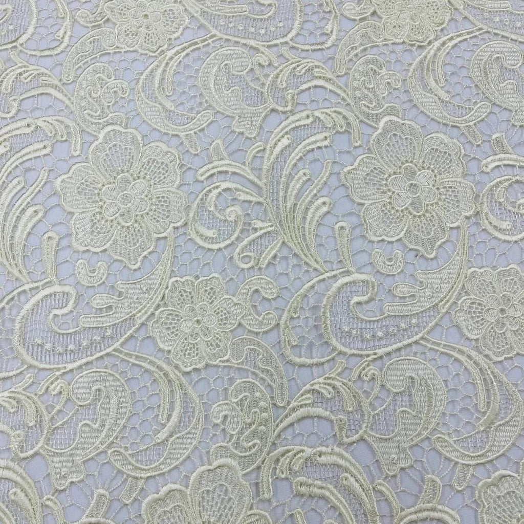 Floral Guipure Lace Fabric - IVORY - Bridal Wedding Dress Lace a Mesh Fabric for Prom Dress. Sold By The Yard