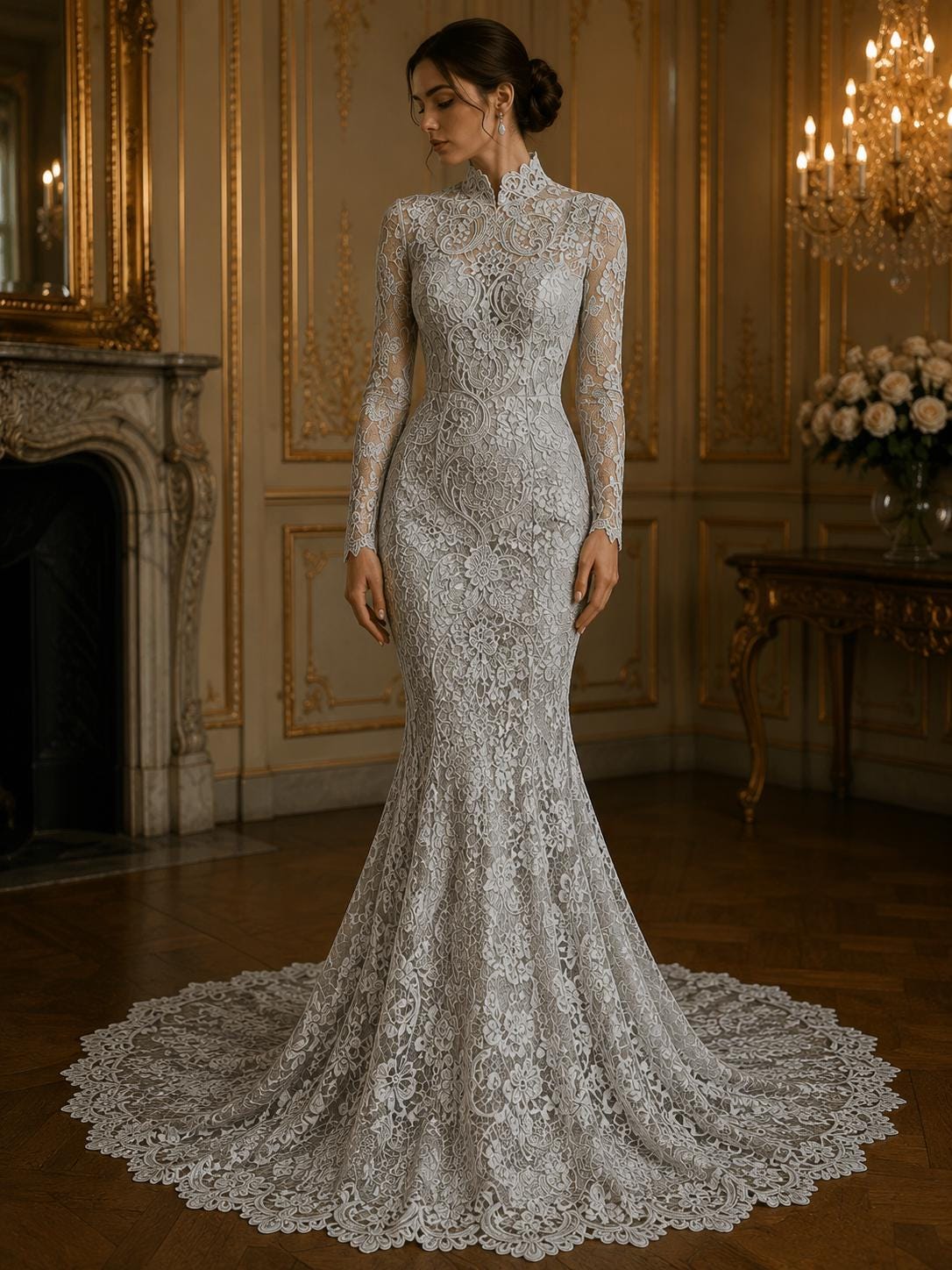 Floral Guipure Lace Fabric - SILVER - Bridal Wedding Dress Lace a Mesh Fabric for Prom Dress. Sold By The Yard