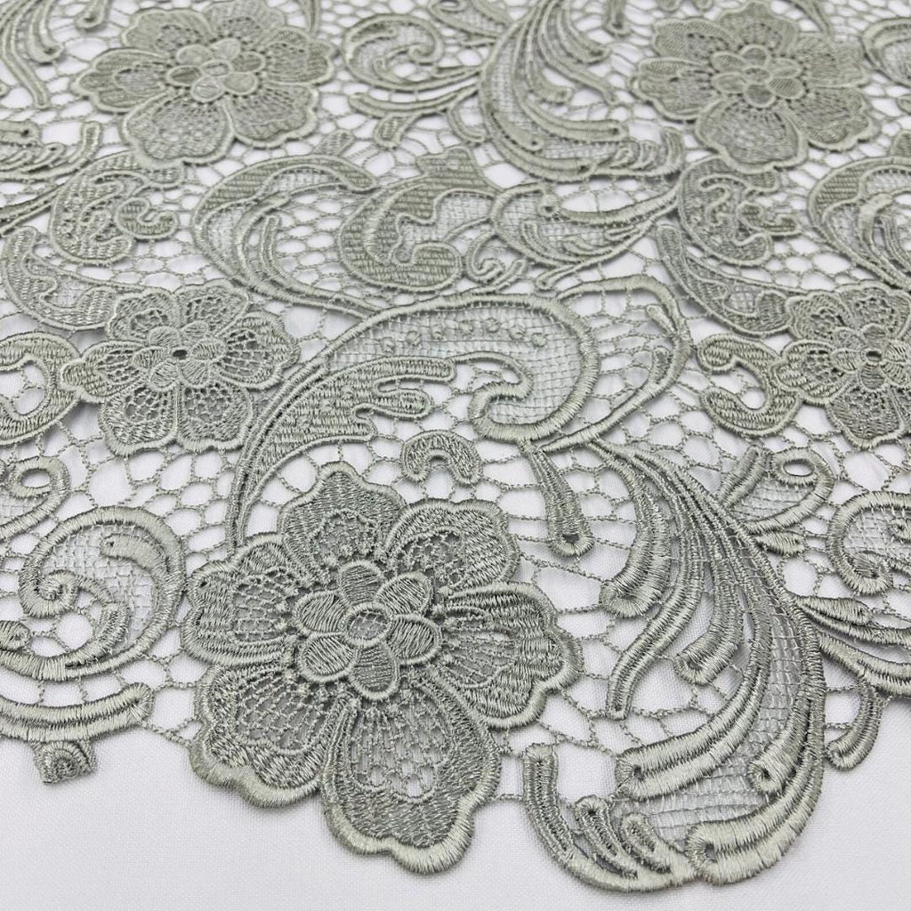 Floral Guipure Lace Fabric - SILVER - Bridal Wedding Dress Lace a Mesh Fabric for Prom Dress. Sold By The Yard