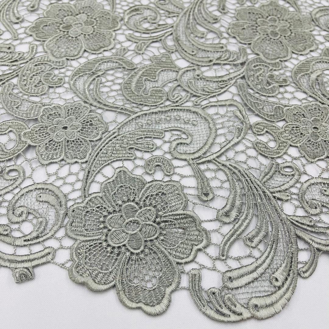 Floral Guipure Lace Fabric - SILVER - Bridal Wedding Dress Lace a Mesh Fabric for Prom Dress. Sold By The Yard