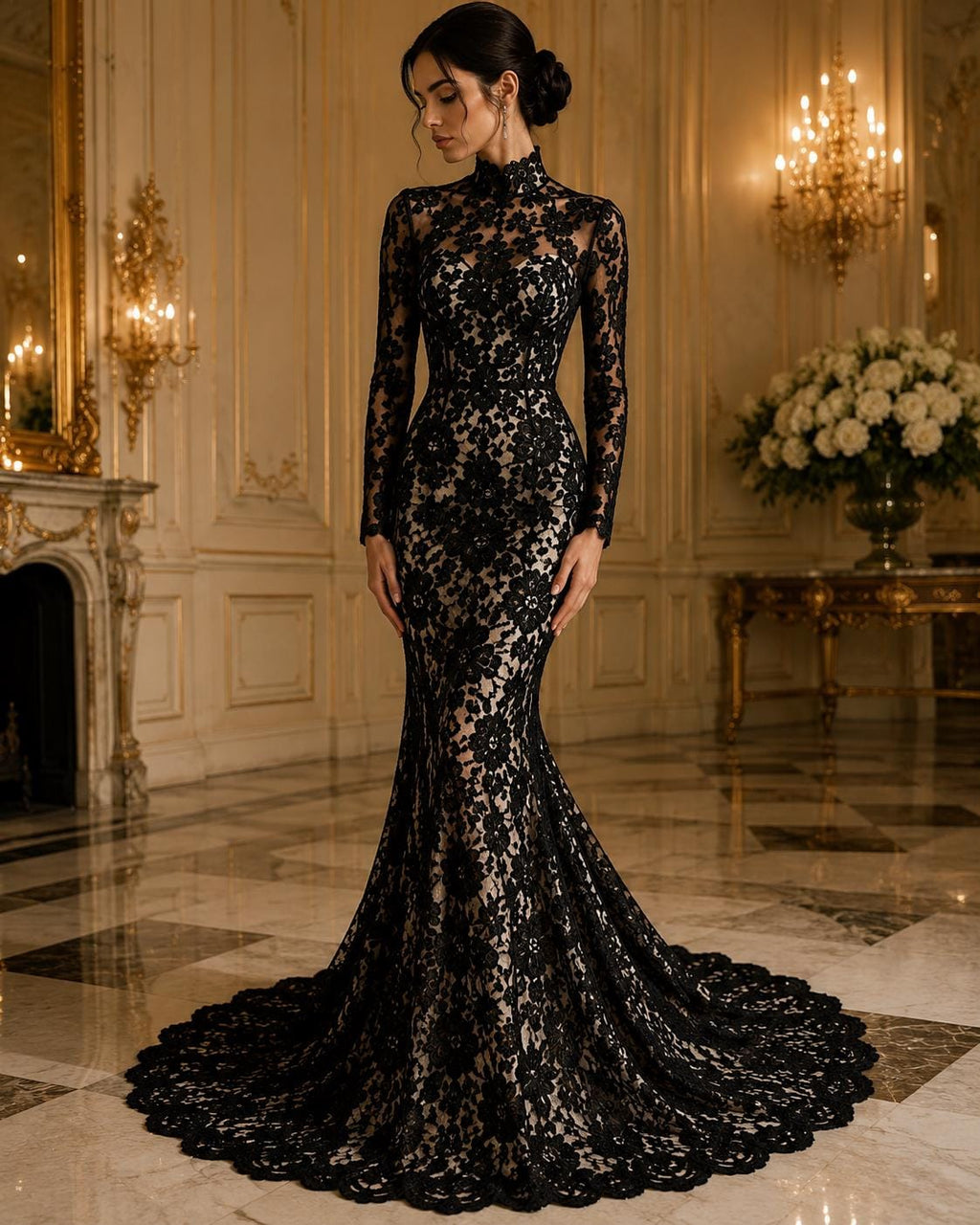 Floral Guipure Lace Fabric - BLACK - Bridal Wedding Dress Lace a Mesh Fabric for Prom Dress. Sold By The Yard
