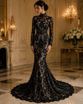 Floral Guipure Lace Fabric - BLACK - Bridal Wedding Dress Lace a Mesh Fabric for Prom Dress. Sold By The Yard