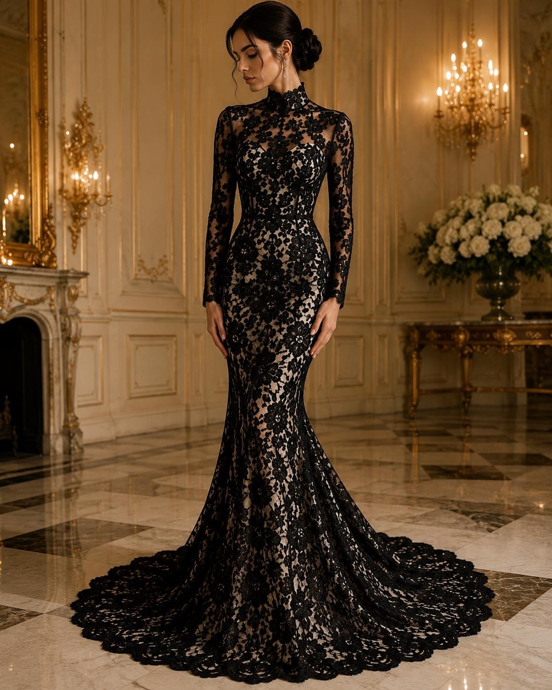 Floral Guipure Lace Fabric - BLACK - Bridal Wedding Dress Lace a Mesh Fabric for Prom Dress. Sold By The Yard