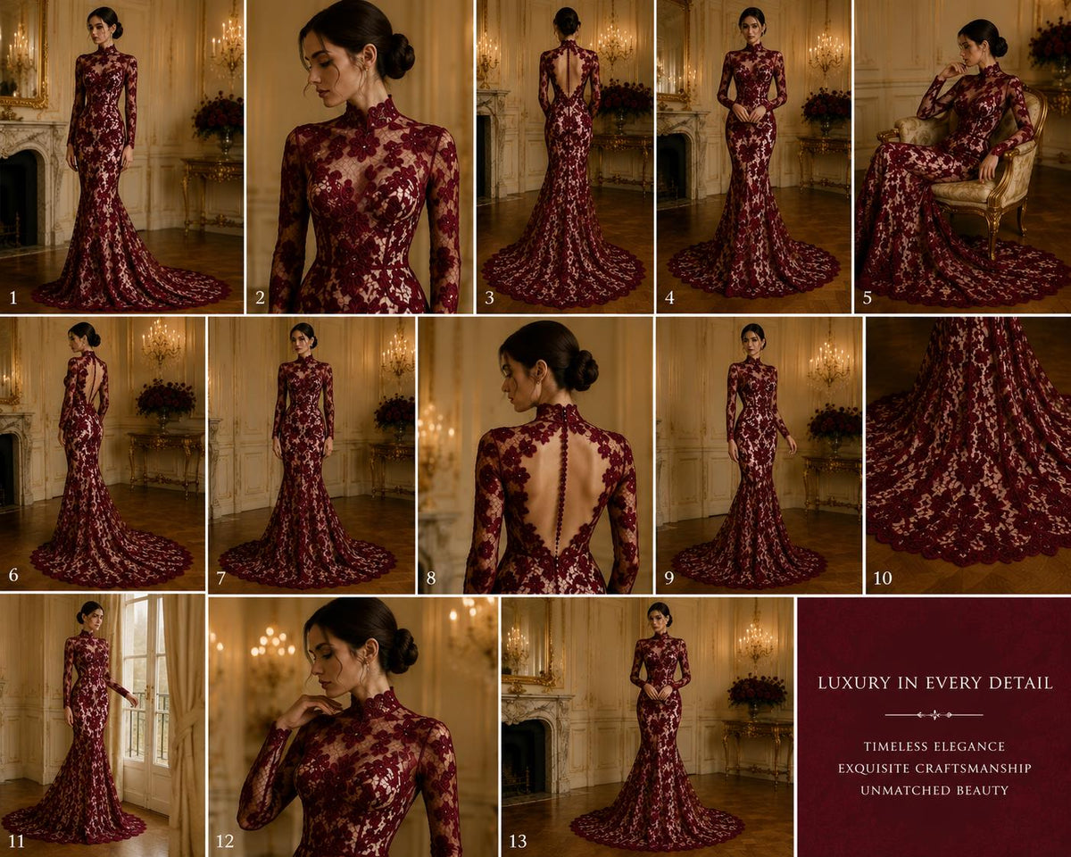 Floral Guipure Lace Fabric - BURGUNDY - Bridal Wedding Dress Lace a Mesh Fabric for Prom Dress. Sold By The Yard