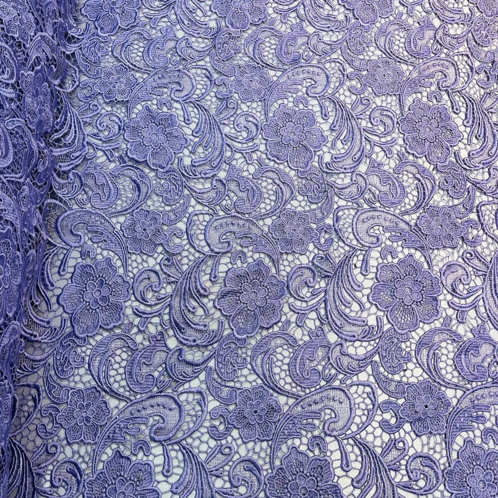 Floral Guipure Lace Fabric - LILAC - Bridal Wedding Dress Lace a Mesh Fabric for Prom Dress. Sold By The Yard
