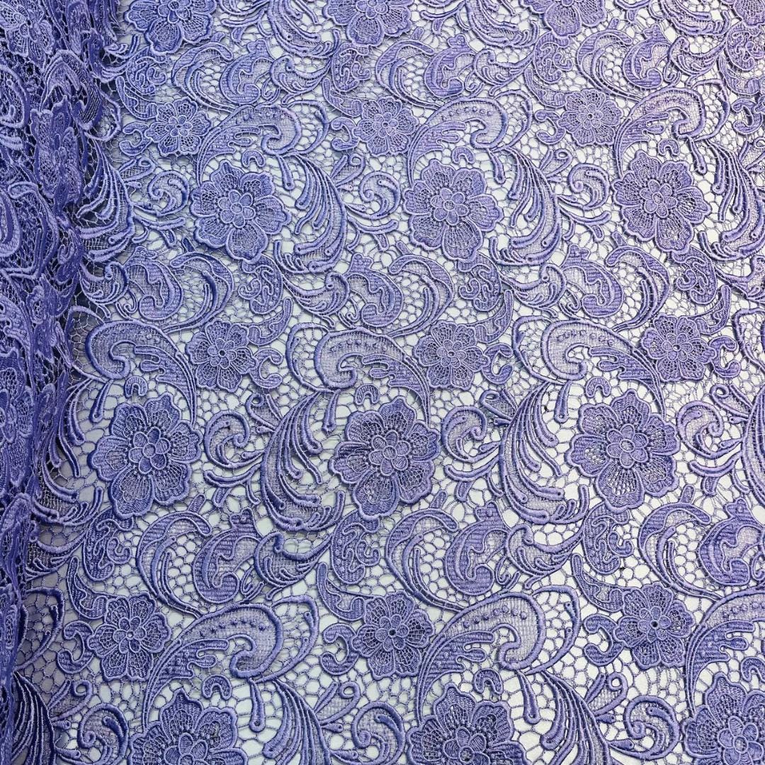 Floral Guipure Lace Fabric - LILAC - Bridal Wedding Dress Lace a Mesh Fabric for Prom Dress. Sold By The Yard