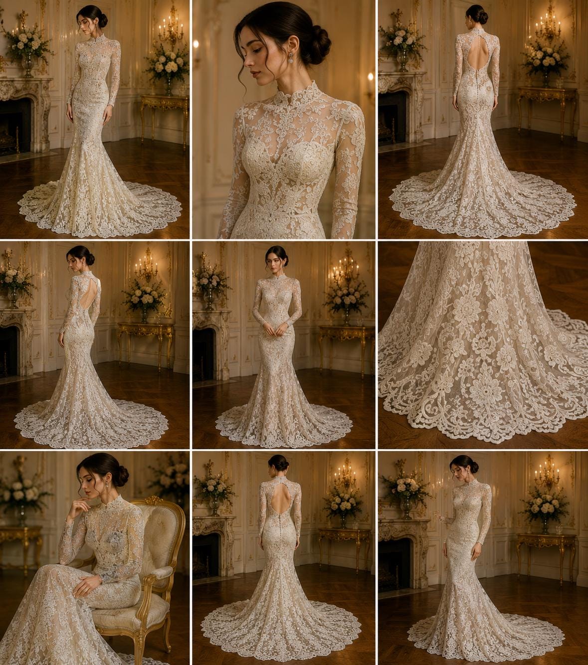 Floral Guipure Lace Fabric - CHAMPAGNE - Bridal Wedding Dress Lace a Mesh Fabric for Prom Dress. Sold By The Yard