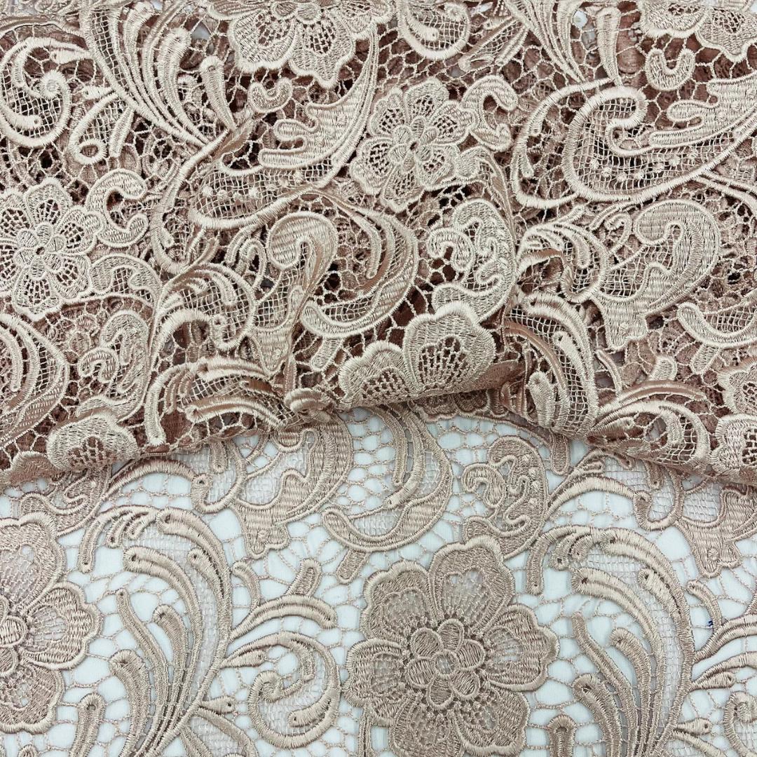 Floral Guipure Lace Fabric - BLUSH  - Bridal Wedding Dress Lace a Mesh Fabric . Sold By The Yard