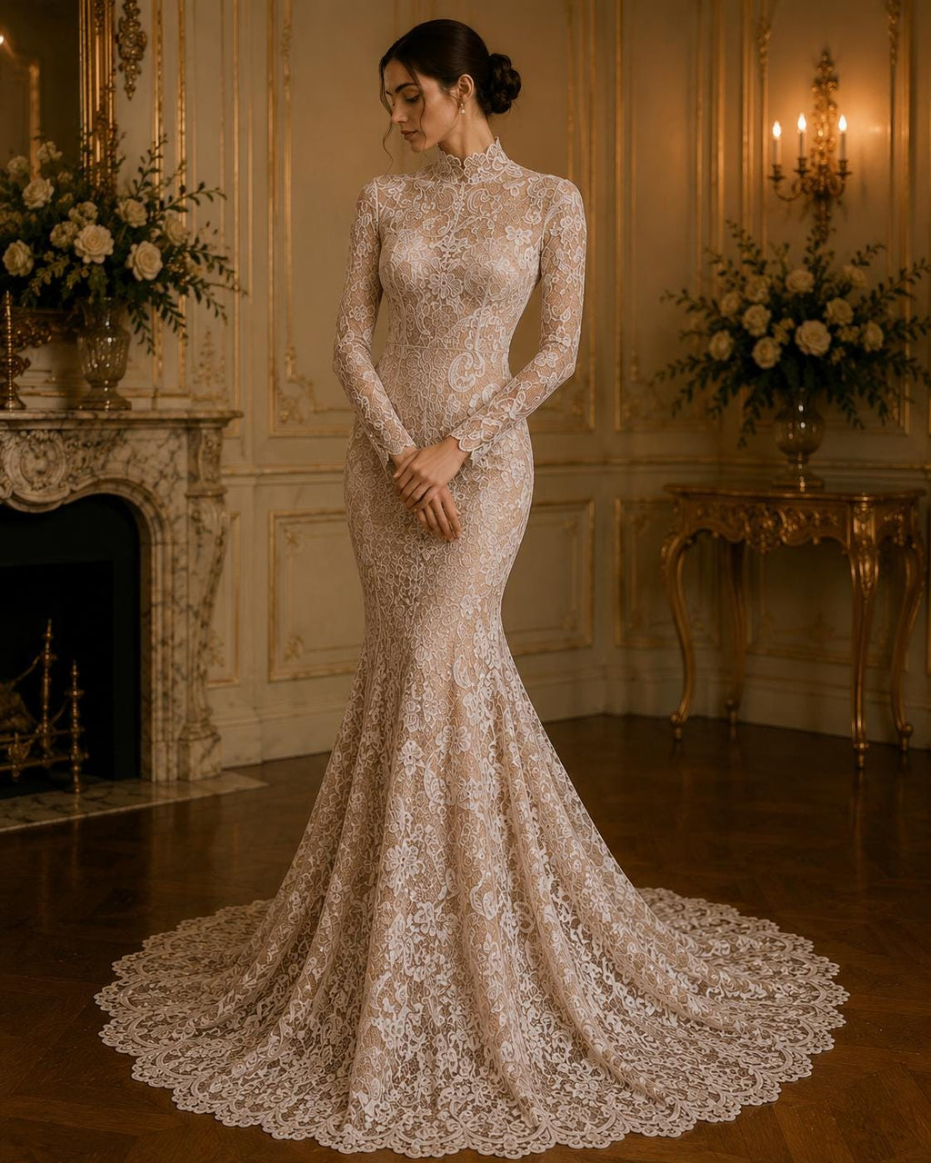 Floral Guipure Lace Fabric - COFFEE - Bridal Wedding Dress Lace a Mesh Fabric  Sold By The Yard