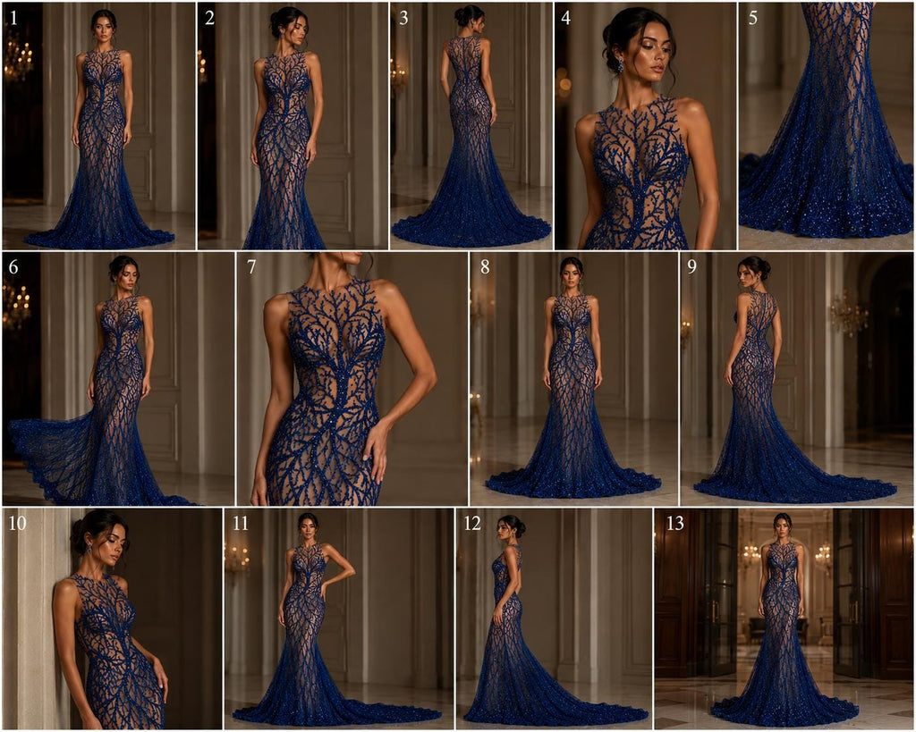 Royal - Luxury Vine Lace  - Beaded Design with Embroidered Sequins and Beads On a Mesh Lace Fabric for Prom Dress. Sold By The Yard