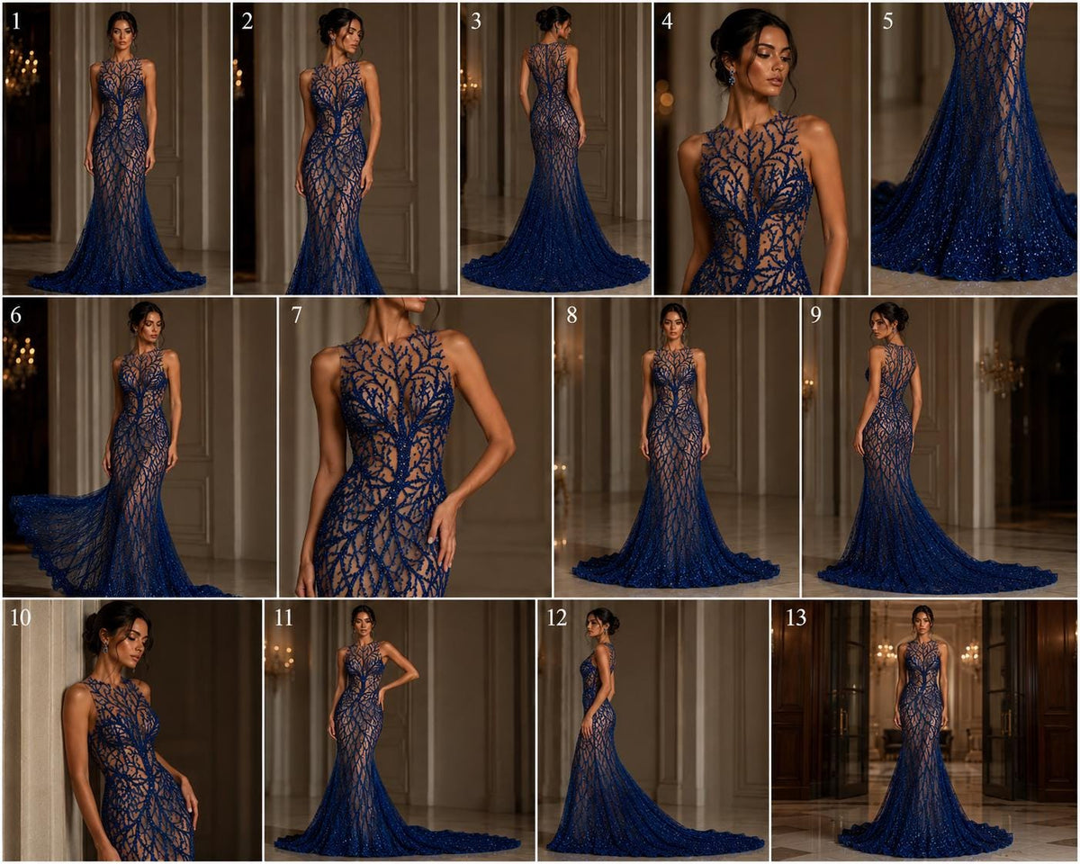Royal - Luxury Vine Lace  - Beaded Design with Embroidered Sequins and Beads On a Mesh Lace Fabric for Prom Dress. Sold By The Yard