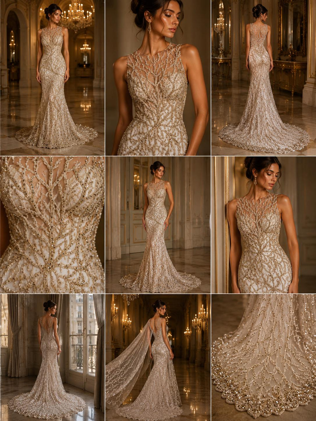 Blush Peach - Luxury Vine Lace  - Beaded Design with Embroidered Sequins and Beads On a Mesh Lace Fabric for Prom Dress. Sold By The Yard