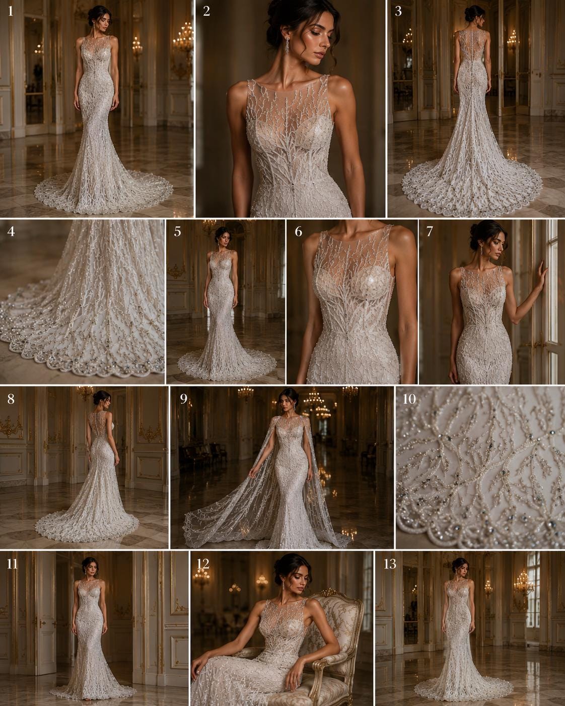 White - Luxury Vine Lace  - Beaded Design with Embroidered Sequins and Beads On a Mesh Lace Fabric for Prom Dress. Sold By The Yard