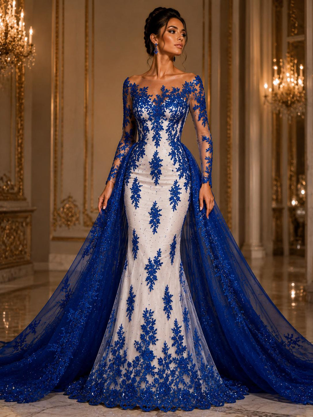 ROYAL - Luxury Lace  - Beaded Design with Embroidered Sequins and Beads On a Mesh Lace Fabric for Prom Dress. Sold By The Yard