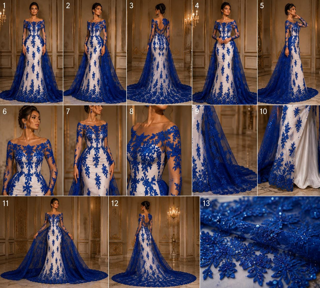 ROYAL - Luxury Lace  - Beaded Design with Embroidered Sequins and Beads On a Mesh Lace Fabric for Prom Dress. Sold By The Yard