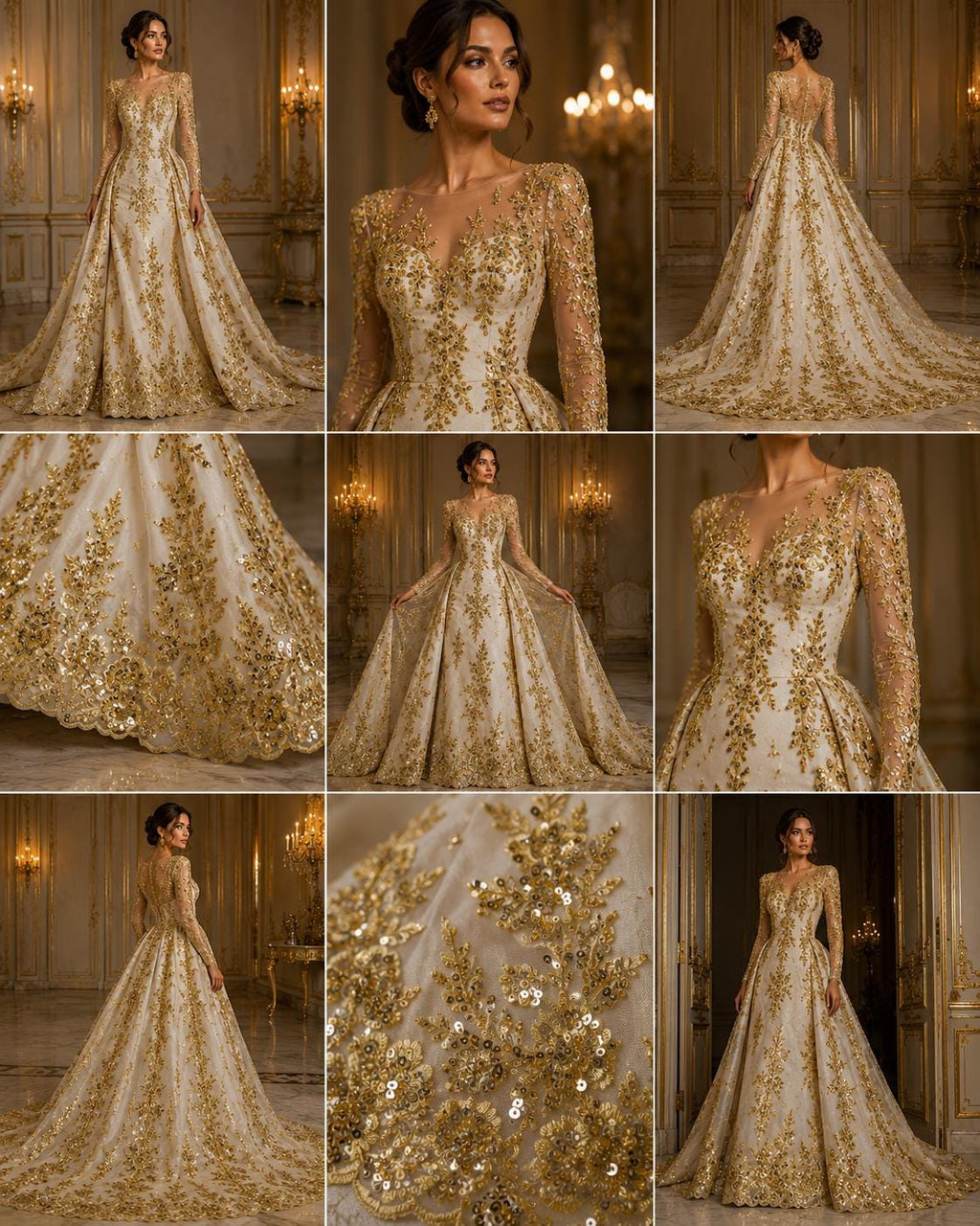 GOLD  - Luxury Lace  - Beaded Design with Embroidered Sequins and Beads On a Mesh Lace Fabric for Prom Dress. Sold By The Yard