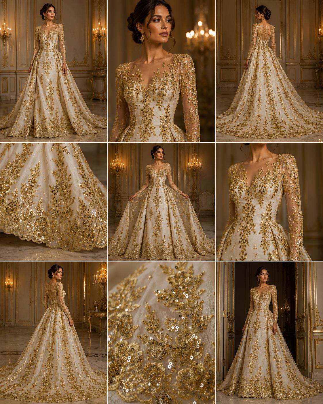 GOLD  - Luxury Lace  - Beaded Design with Embroidered Sequins and Beads On a Mesh Lace Fabric for Prom Dress. Sold By The Yard