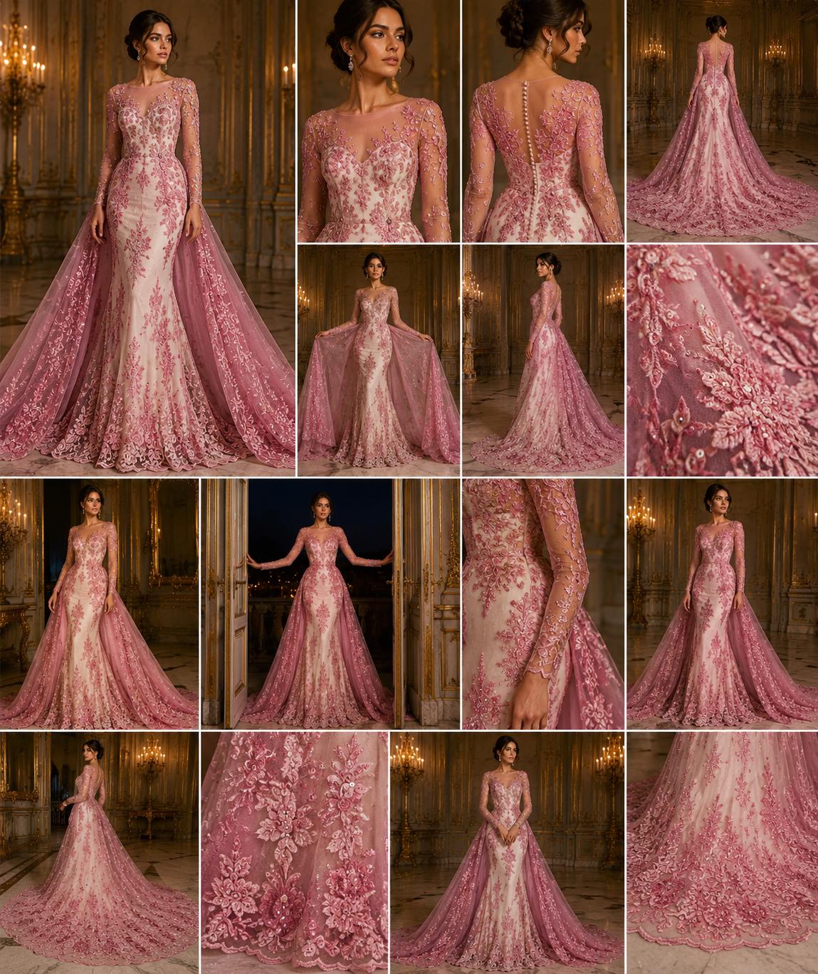 PINK  - Luxury Lace  - Beaded Design with Embroidered Sequins and Beads On a Mesh Lace Fabric for Prom Dress. Sold By The Yard