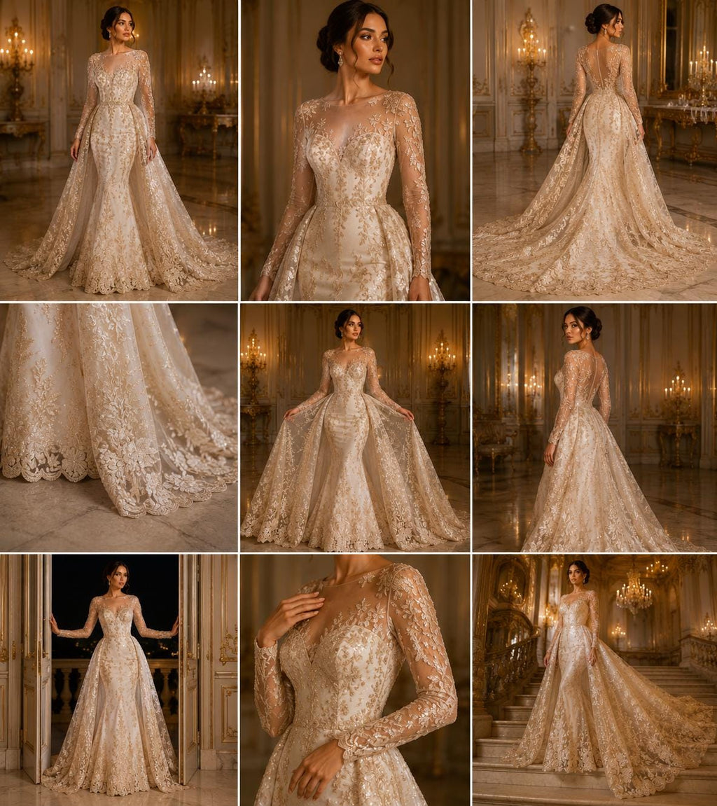 PEACH  - Luxury Lace  - Beaded Design with Embroidered Sequins and Beads On a Mesh Lace Fabric for Prom Dress. Sold By The Yard