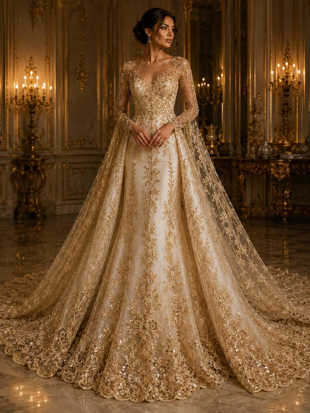 CHAMPAGNE  - Luxury Lace  - Beaded Design with Embroidered Sequins and Beads On a Mesh Lace Fabric for Prom Dress. Sold By The Yard