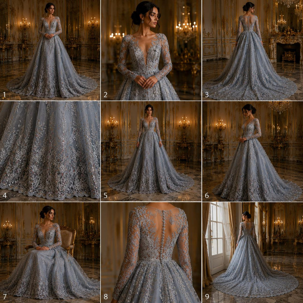 SILVER  - Luxury Lace  - Beaded Design with Embroidered Sequins and Beads On a Mesh Lace Fabric for Prom Dress. Sold By The Yard