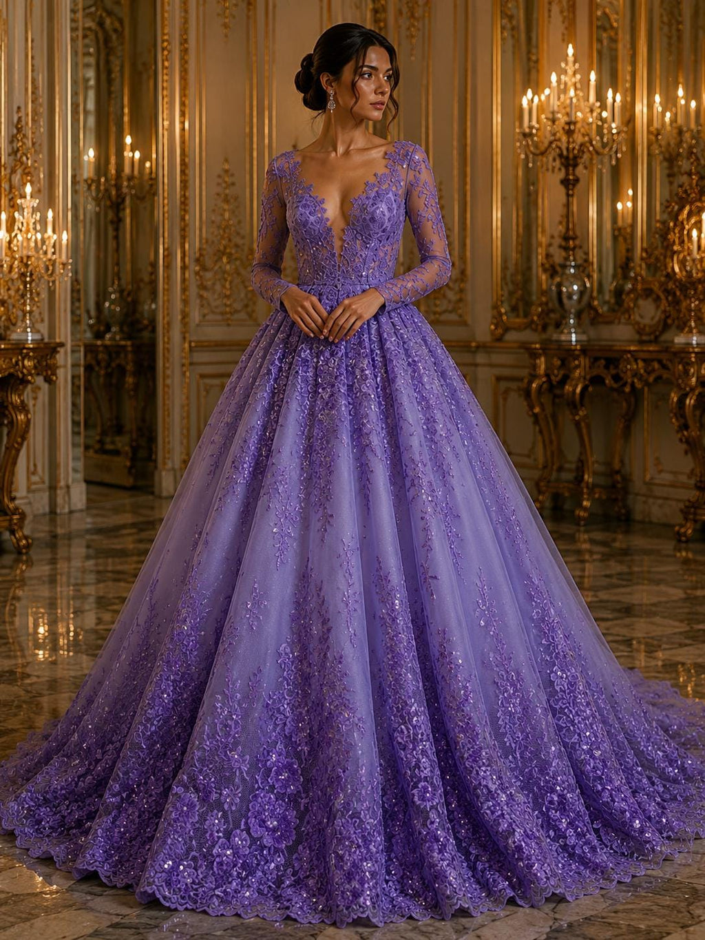 LAVENDER  - Luxury Lace  - Beaded Design with Embroidered Sequins and Beads On a Mesh Lace Fabric for Prom Dress. Sold By The Yard