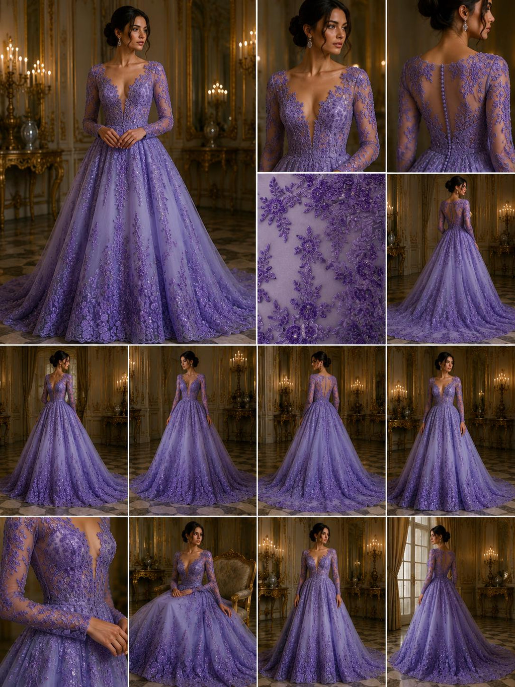LAVENDER  - Luxury Lace  - Beaded Design with Embroidered Sequins and Beads On a Mesh Lace Fabric for Prom Dress. Sold By The Yard