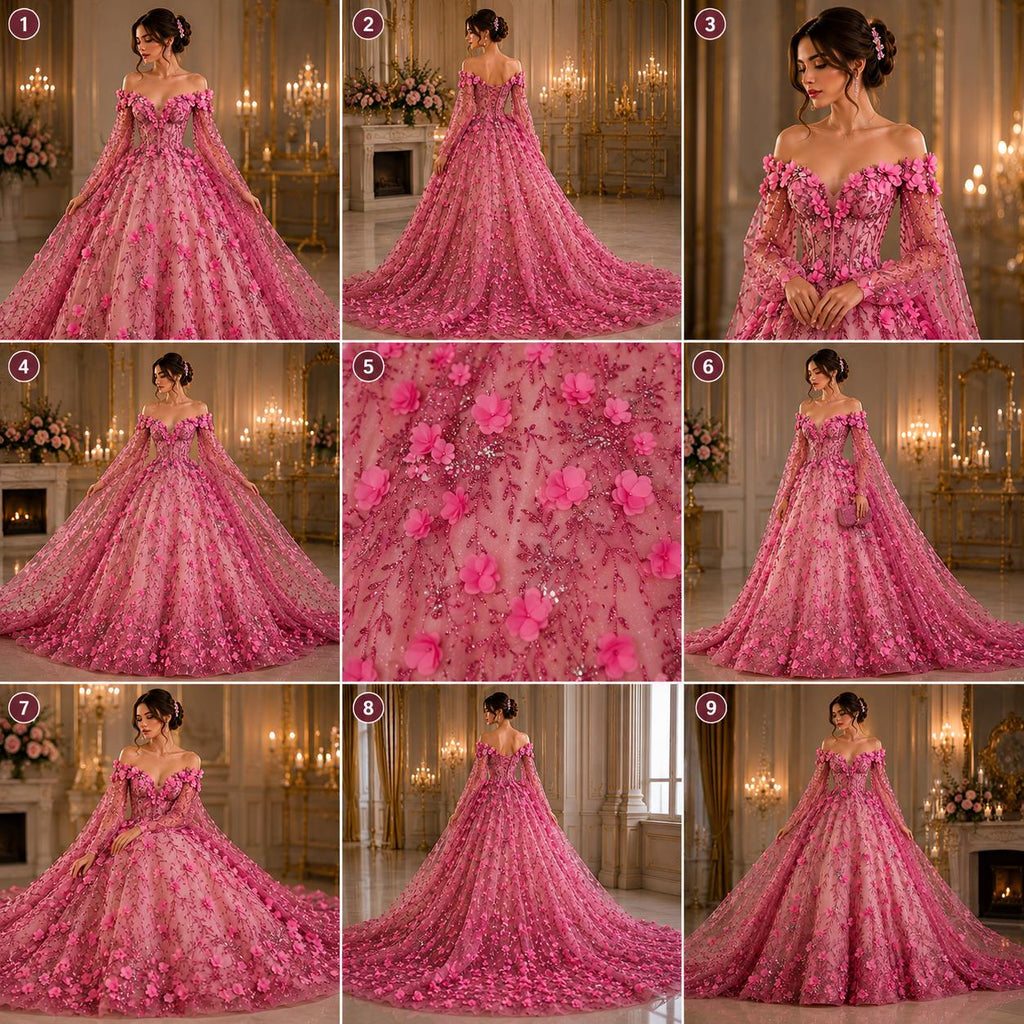 3D Floral Satin Lace - Dusty Pink -  3D Floral Embroidered Mesh Lace with Glitter| Fabric For Quinsiañera Dresses - Prom Dress Sold By Yard