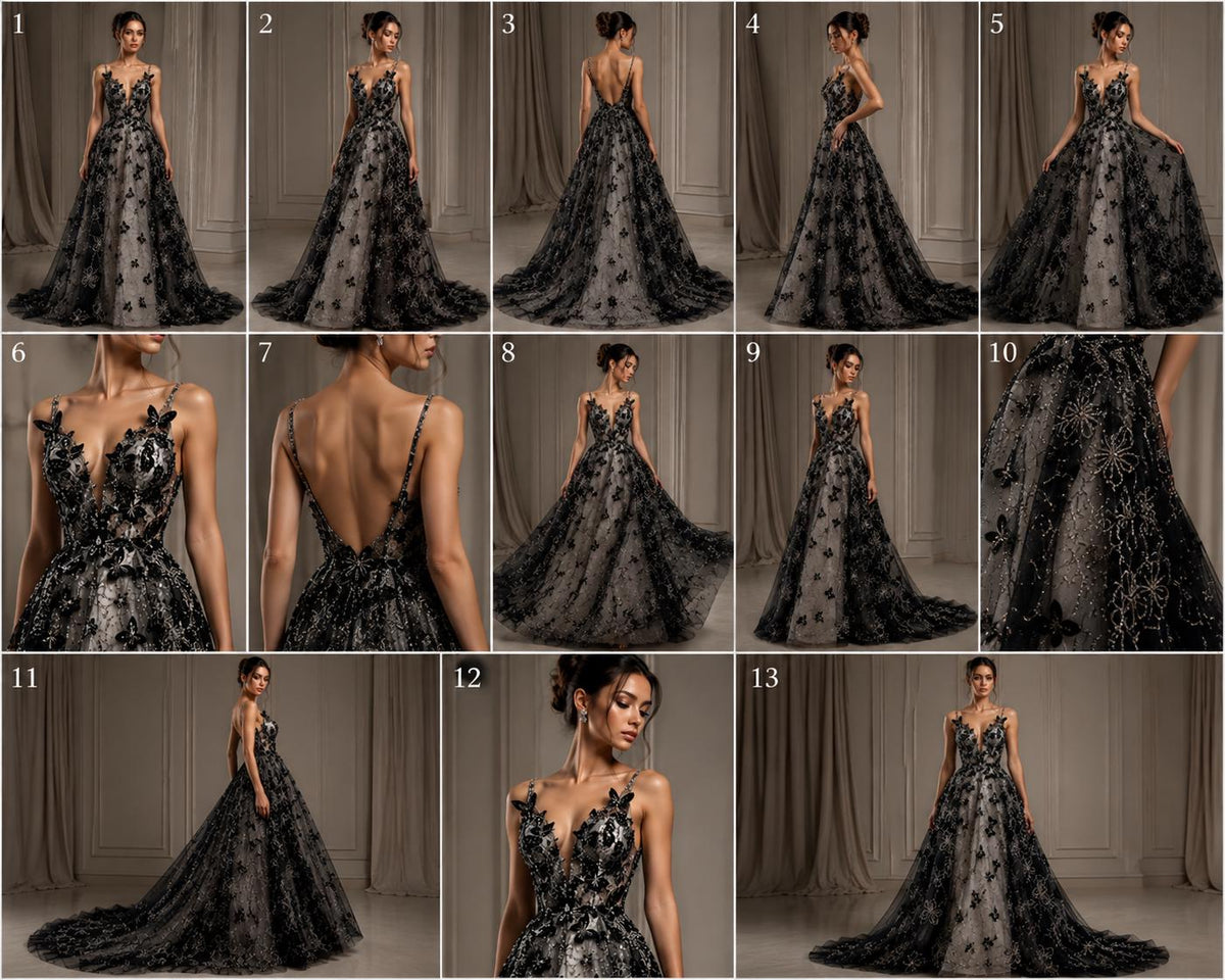 3D Butterfly Lace - BLACK -  3D Butterfly Design Embroider Beaded Fabric For Quinsiañera Dresses - Prom Dress Sold By Yard
