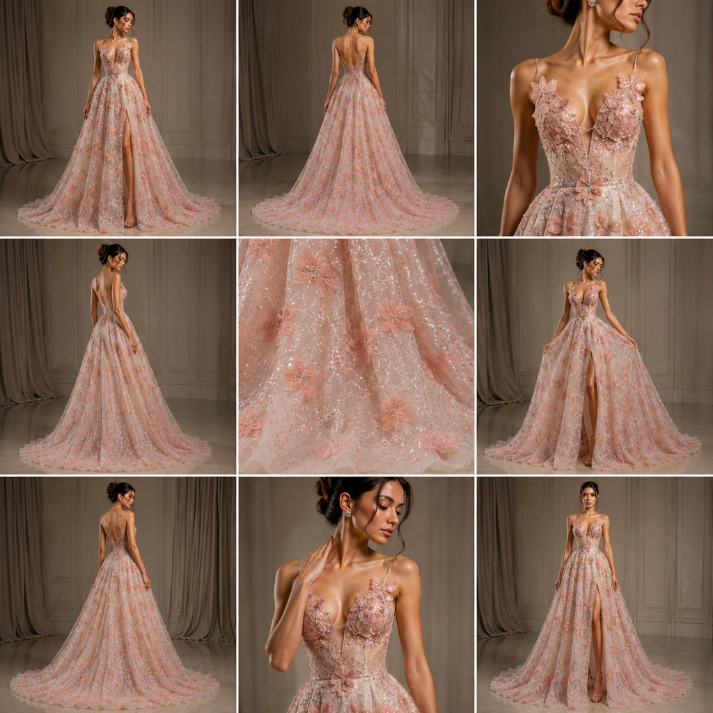 3D Butterfly Lace - DUSTY ROSE -  3D Butterfly Design Embroider Beaded Fabric For Quinsiañera Dresses - Prom Dress Sold By Yard