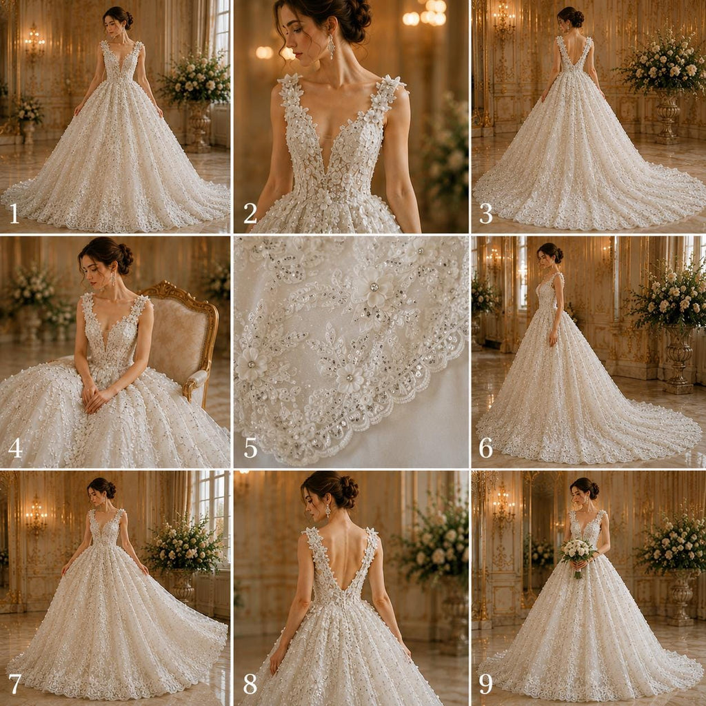 3D Floral Embroidery Lace with Rhinestones -  OFF WHITE  - By The Yard Prom Dress Fabric