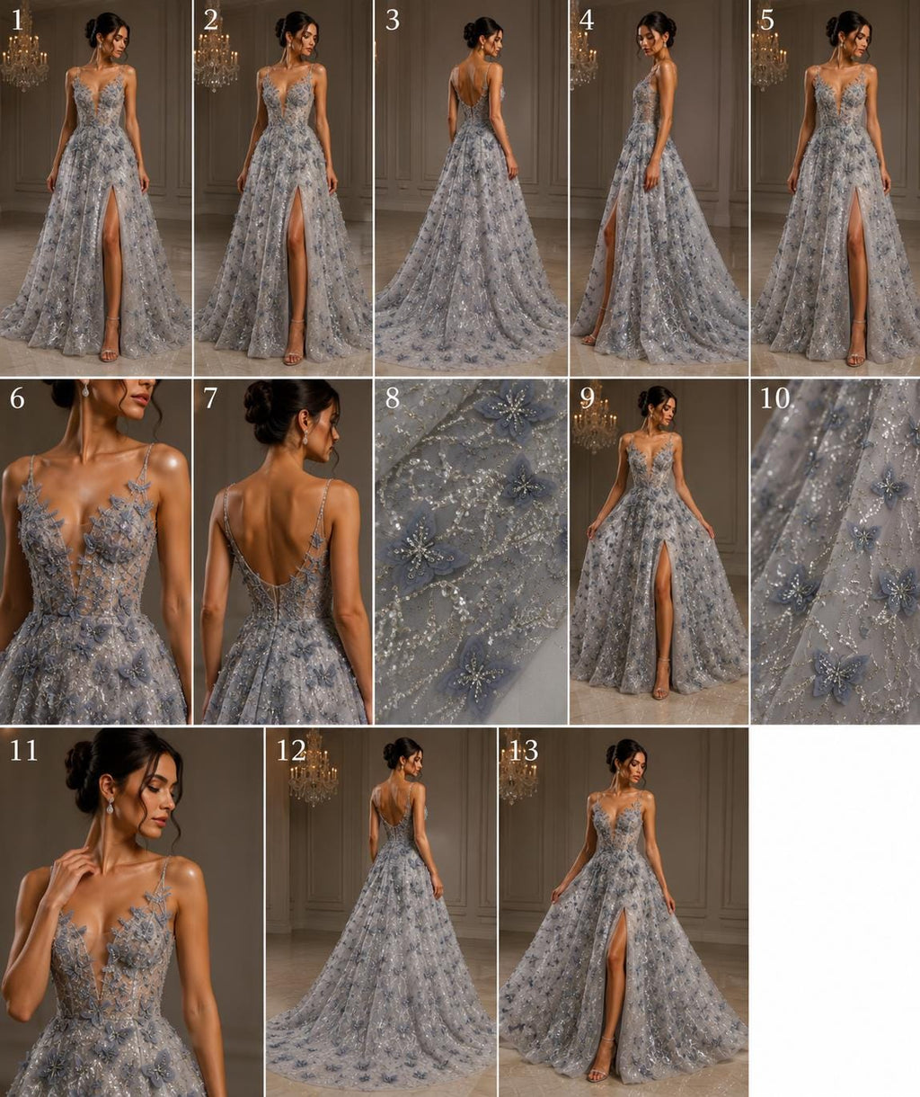 3D Butterfly Lace - SILVER -  3D Butterfly Design Embroider Beaded Fabric For Quinsiañera Dresses - Prom Dress Sold By Yard