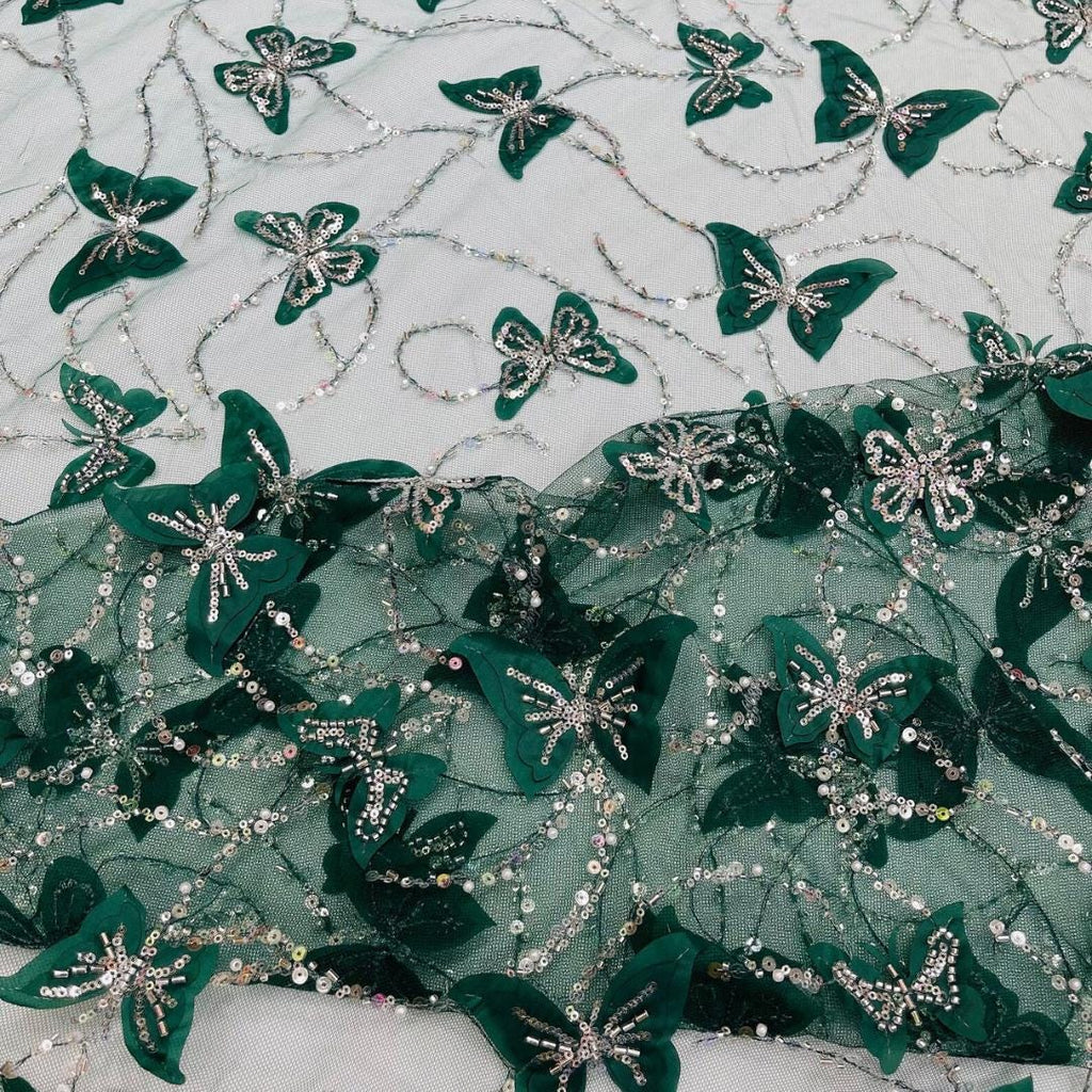 3D Butterfly Lace - HUNTER -  3D Butterfly Design Embroider Beaded Fabric For Quinsiañera Dresses - Prom Dress Sold By Yard