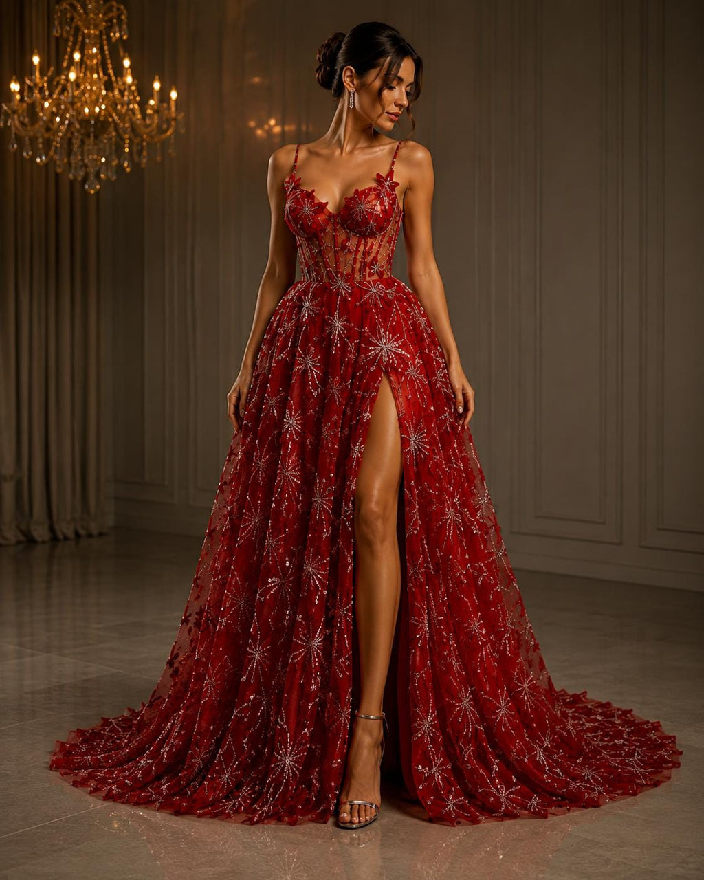 3D Butterfly Lace - RED -  3D Butterfly Design Embroider Beaded Fabric For Quinsiañera Dresses - Prom Dress Sold By Yard