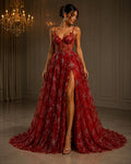 3D Butterfly Lace - RED -  3D Butterfly Design Embroider Beaded Fabric For Quinsiañera Dresses - Prom Dress Sold By Yard