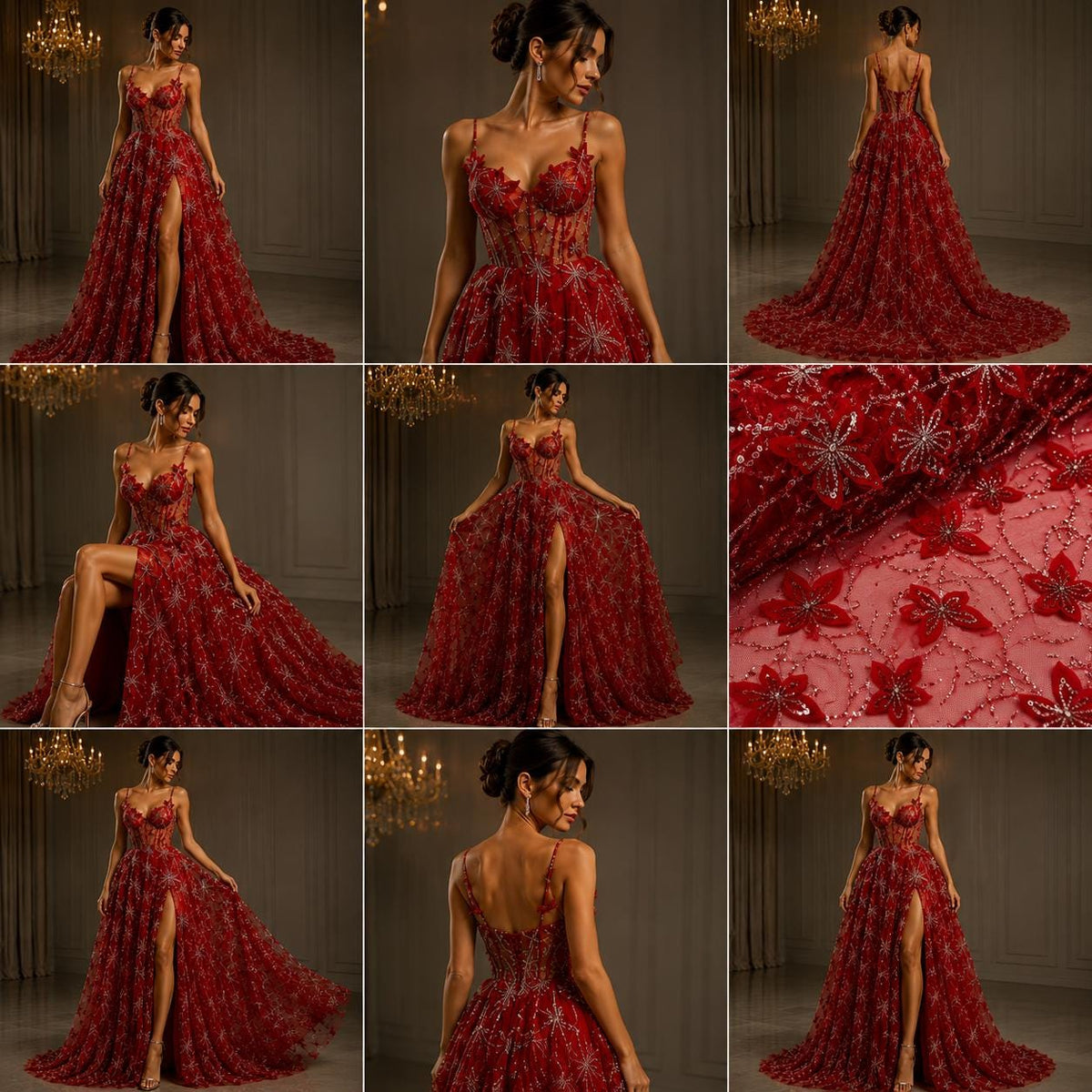 3D Butterfly Lace - RED -  3D Butterfly Design Embroider Beaded Fabric For Quinsiañera Dresses - Prom Dress Sold By Yard
