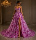 3D Butterfly Lace - FUCHSIA -  3D Butterfly Design Embroider Beaded Fabric For Quinsiañera Dresses - Prom Dress Sold By Yard