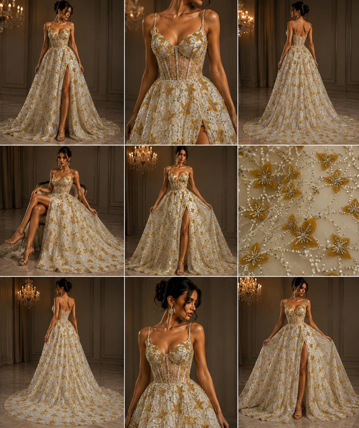 3D Butterfly Lace - GOLD -  3D Butterfly Design Embroider Beaded Fabric For Quinsiañera Dresses - Prom Dress Sold By Yard