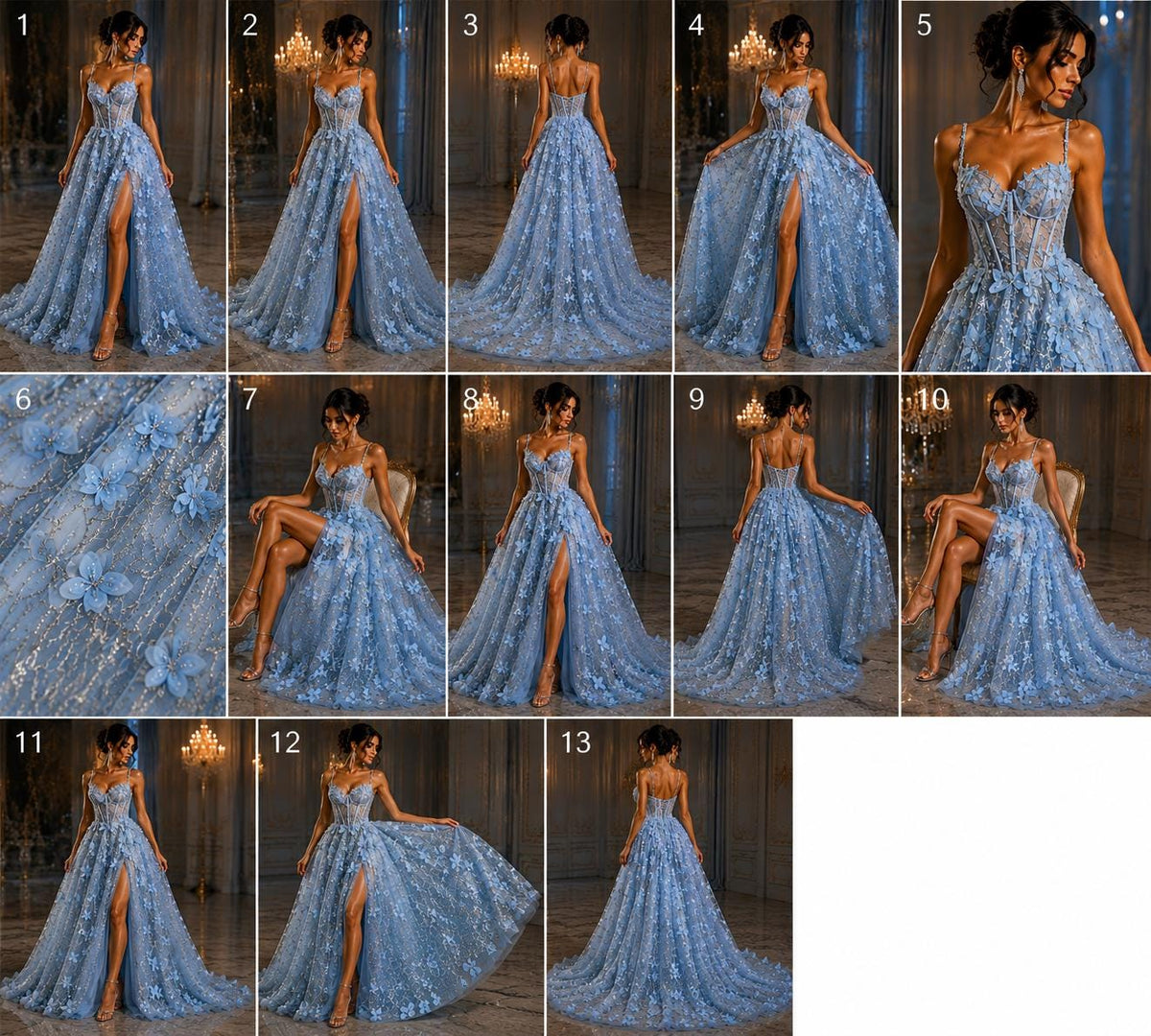 3D Butterfly Lace - LT BLUE -  3D Butterfly Design Embroider Beaded Fabric For Quinsiañera Dresses - Prom Dress Sold By Yard