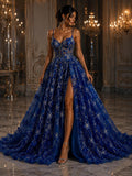 3D Butterfly Lace - ROYAL BLUE -  3D Butterfly Design Embroider Beaded Fabric For Quinsiañera Dresses - Prom Dress Sold By Yard