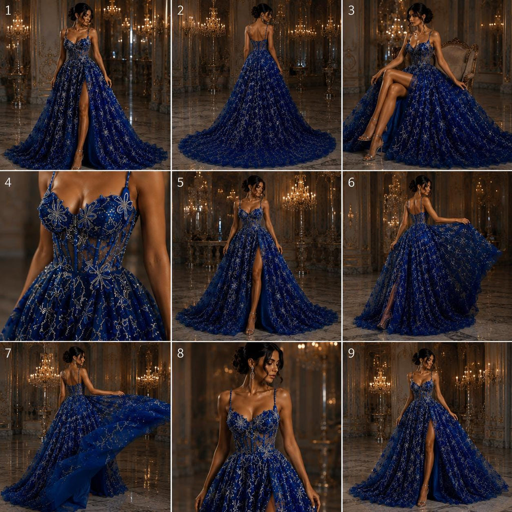 3D Butterfly Lace - ROYAL BLUE -  3D Butterfly Design Embroider Beaded Fabric For Quinsiañera Dresses - Prom Dress Sold By Yard