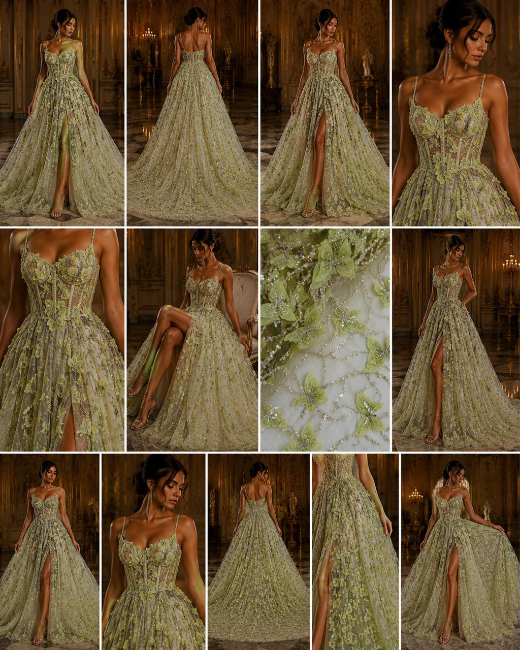 3D Butterfly Lace - SAGE -  3D Butterfly Design Embroider Beaded Fabric For Quinsiañera Dresses - Prom Dress Sold By Yard