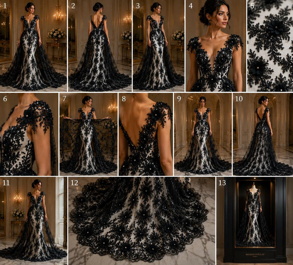 Beaded 3D Floral - Black - Design Embroidery With Beaded/Rhinestones on a Mesh Fabric By Yard. Sequins Mesh 3D Flower