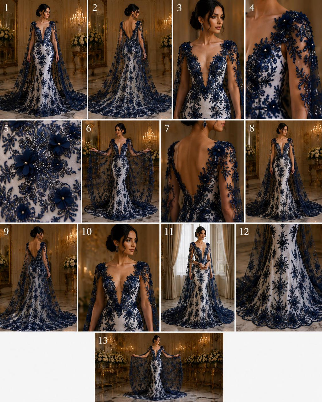 Beaded 3D Floral - Navy - Design Embroidery With Beaded/Rhinestones on a Mesh Fabric By Yard. Sequins Mesh 3D Flower